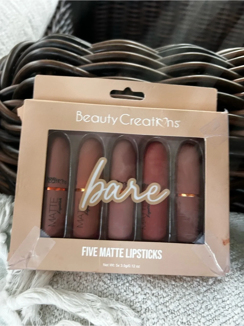 Beauty Creations Bare Matte Lipstick Set - Nude, Peach, Mauve, Rose, Brown